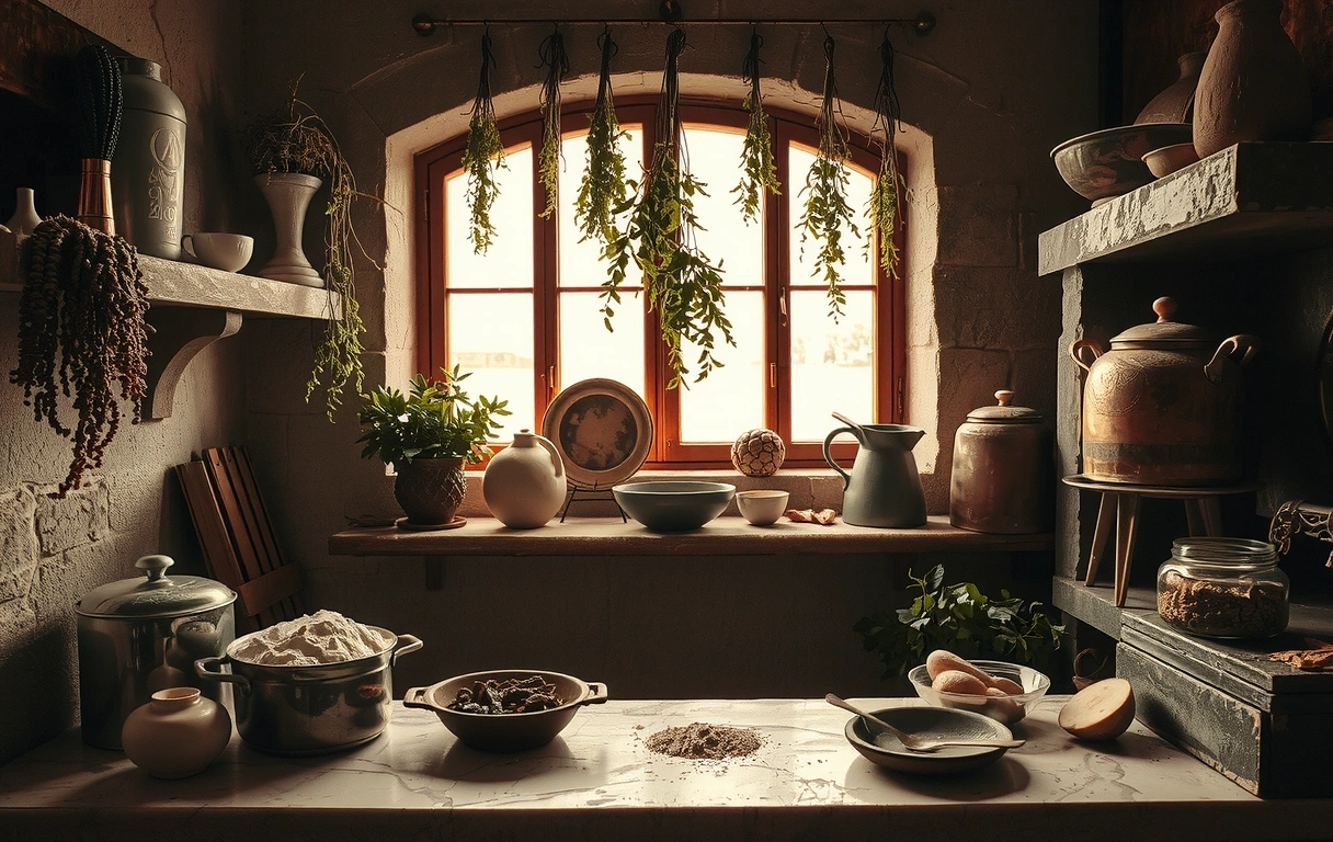 Sfondo architettonico cucina rinascimentale